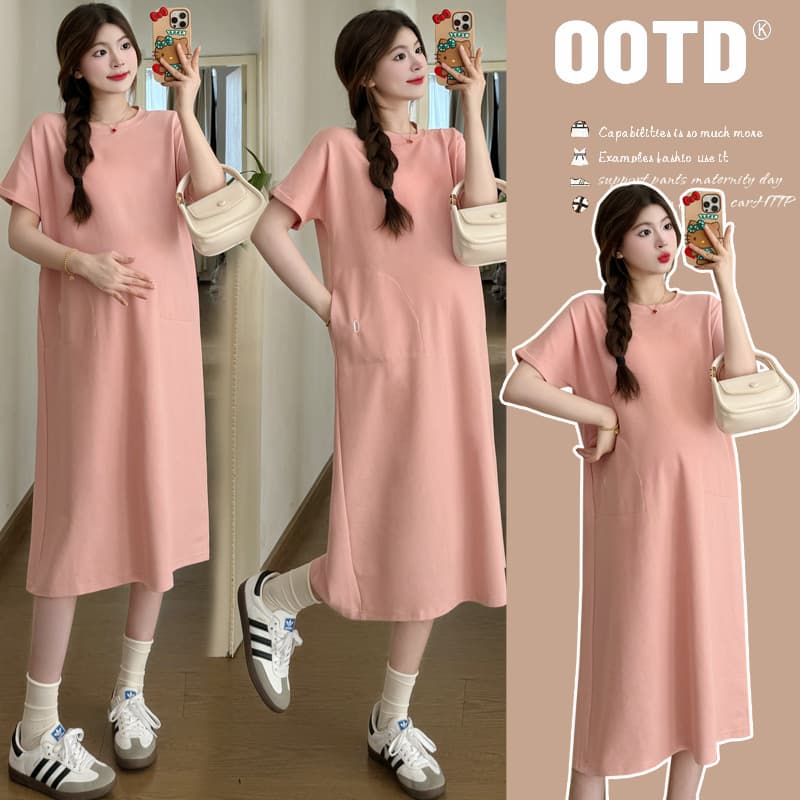 Maternity Summer Plus Size Tops T-Shirts Dresses Stylish Pregnancy Clothes High-End Fashion Cotton Dress