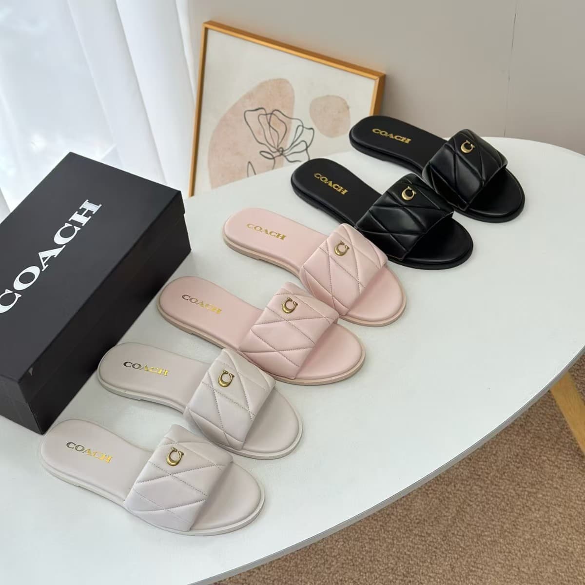 European and American 2025 Summer New Style Flat Slide Sandals with Diamond Pattern, Round Toe, Solid Color, Versatile, Comfortable for Daily Wear