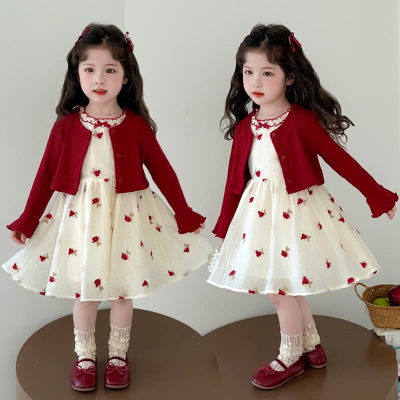 Girls sweet dress suit spring and autumn 2025 new style children's little girl stylish cardigan vest dress suit