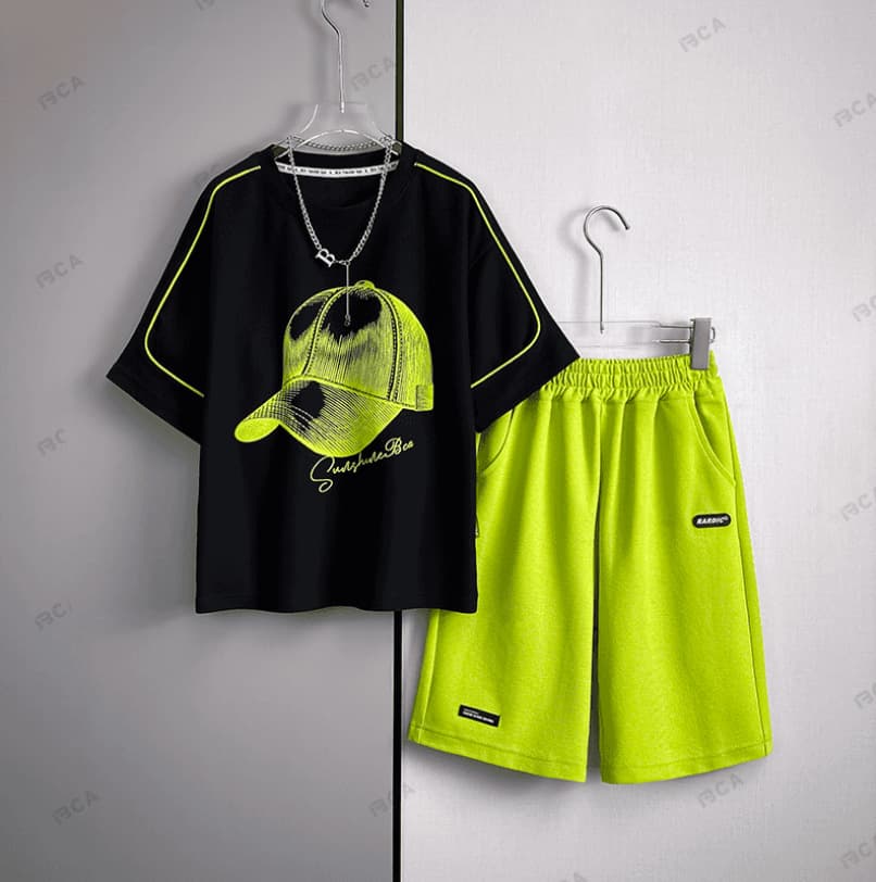 Boys summer sports suit 2025 new medium and large children's casual thin breathable short-sleeved five-point shorts two-piece set
