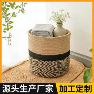 Custom Storage Basket Straw Woven Home Decoration Flower Pot Basket Cotton Rope Dirty Storage Basket Woven Laundry Basket
