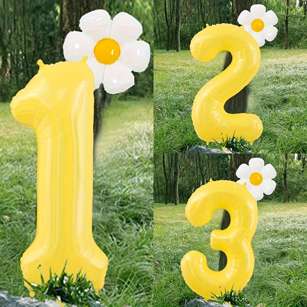 40-inch yellow number balloons with daisy flower pattern, aluminum foil, for outdoor picnic baby's first birthday party decoration