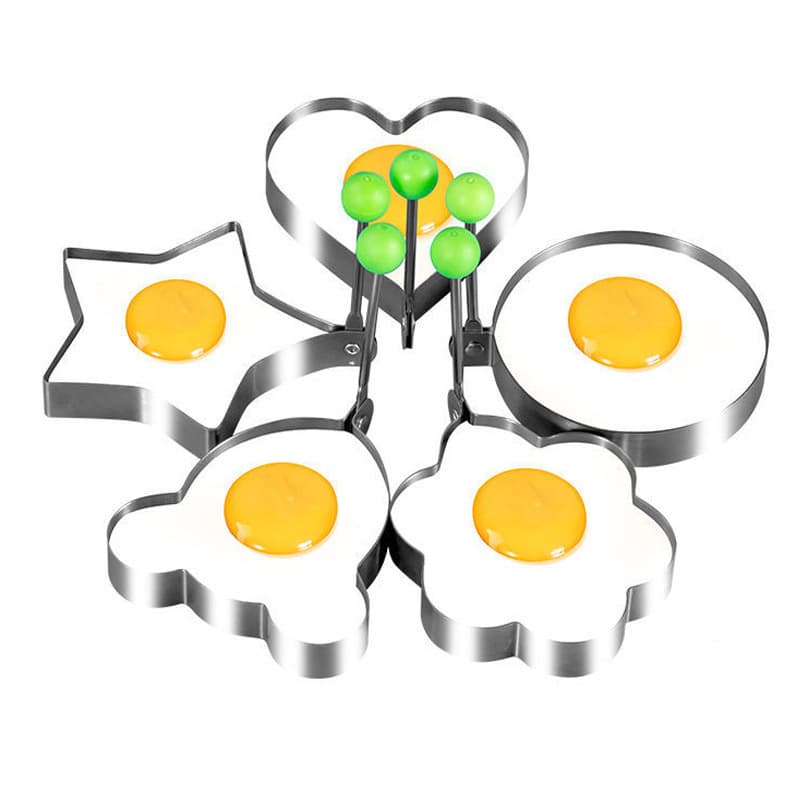 Stainless Steel Fried Egg Mold Round DIY Egg Frying Ring Heart-Shaped Poached Egg Rice Ball Mold Set