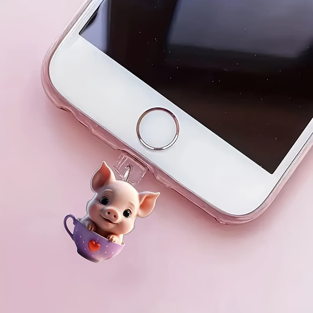 A cute pig phone dust plug, 2D acrylic material, fits Apple phone charging port