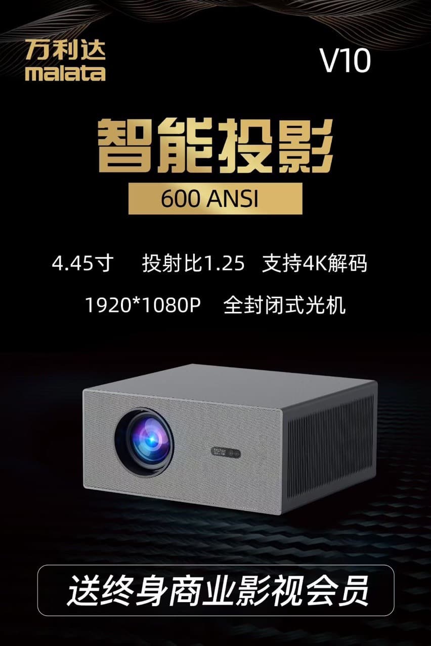 Malata V10 New Projector HD Projector for Home Office B&B Hotel Ultra HD Projector