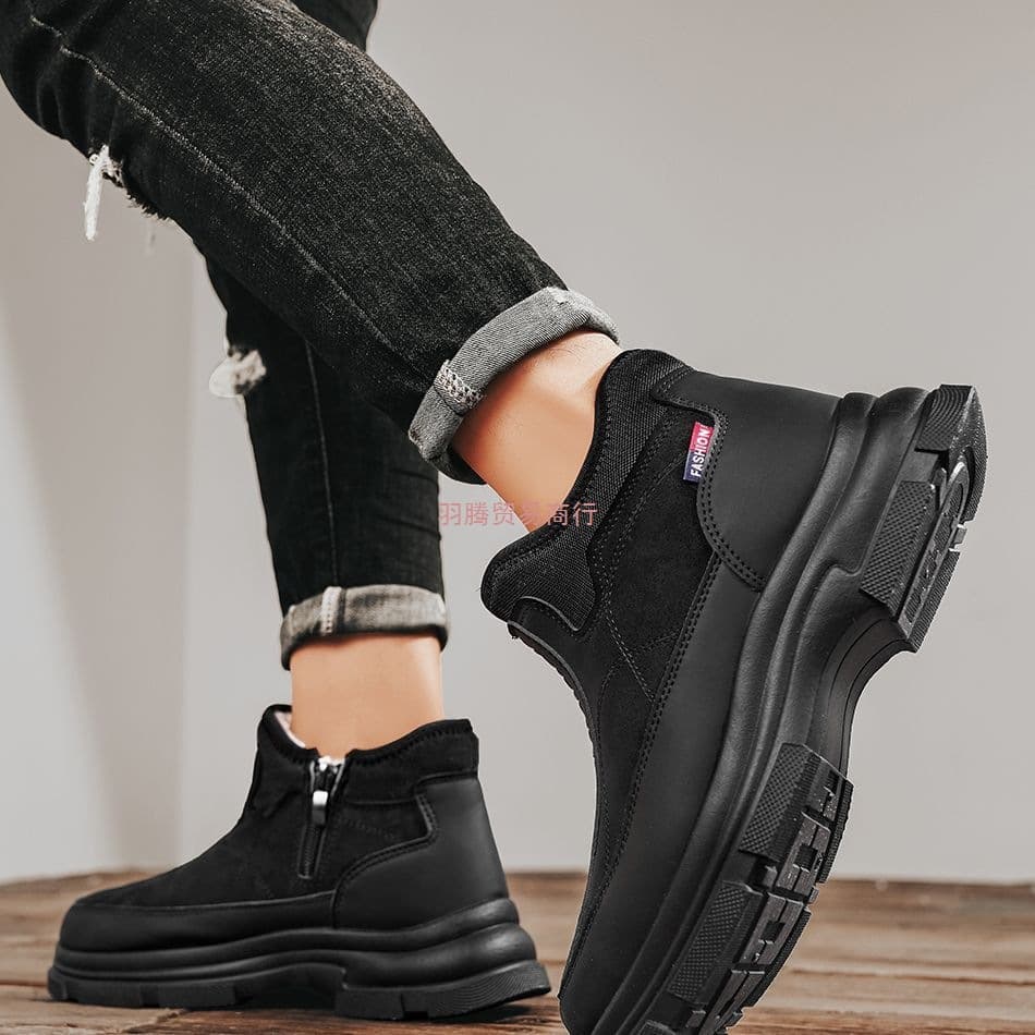 Men's Shoes New Winter Style Northeast Wool Cotton Shoes, Plush Lined Thick Warm Outdoor Non-Slip Casual Black Snow Boots