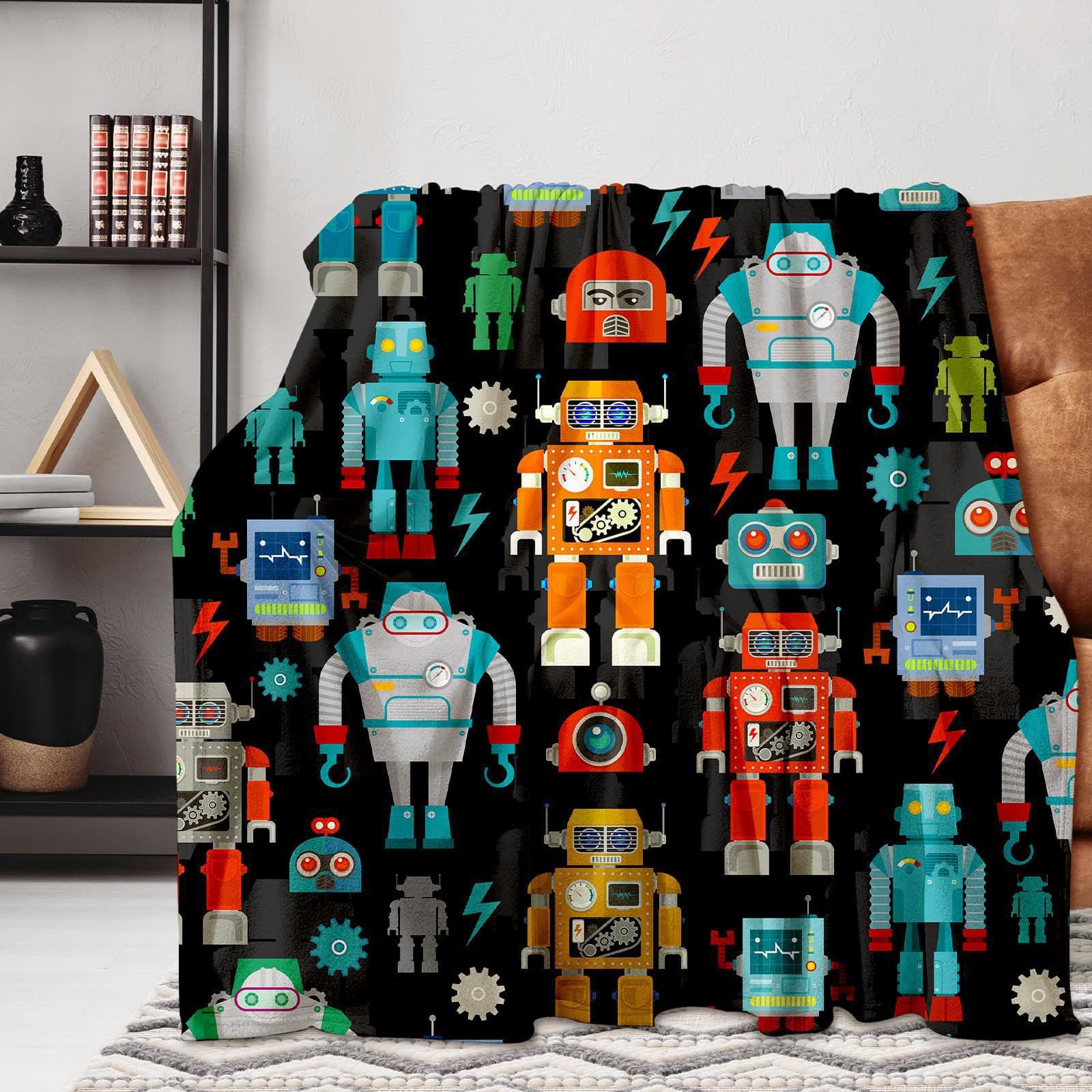 Cartoon Robot Pattern Blanket, Baby Blanket, Comfortable Flannel Home Essential, Warm Blanket, Direct Sales from the Manufacturer