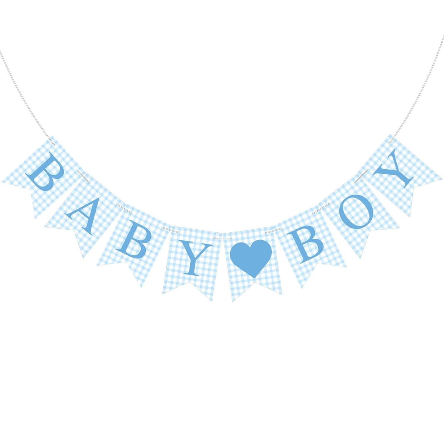 Pink and Blue Plaid Baby Gender Reveal Swirl Banner, Baby Boy or Girl Party Decoration Banner