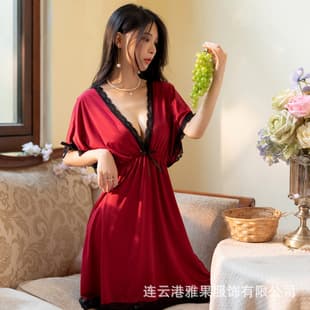 Lingerie Plus Size Loose Nightgown Passion See-Through Temptation Sexy Sleepwear V-Neck Lace Camisole Dress Pure Desire Style