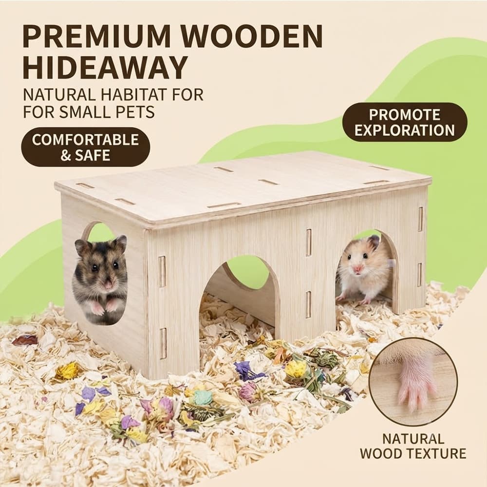 Cross-Border Bestseller Three-Arch Solid Wood Hamster Hideout Assembly Set, Gerbil Cage Landscape Exploration Tunnel House
