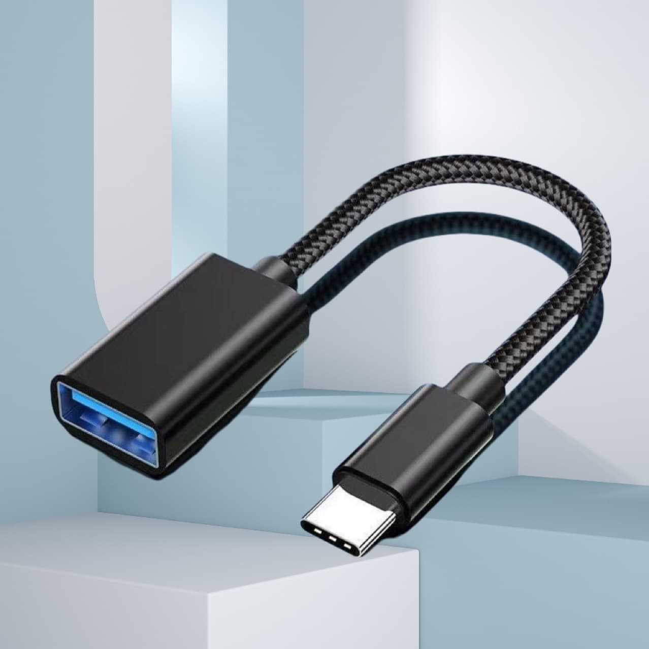OTG Type-C to USB adapter cable, OTG data cable for fast phone charging, car use, and USB flash drive reading.