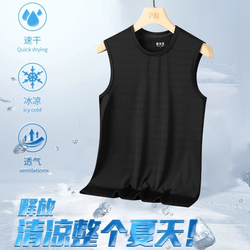 Live Hot Selling Men's Vest Summer Thin Quick-Dry Ice Silk Cool Feeling Sports Sleeveless Tank Top for Fitness