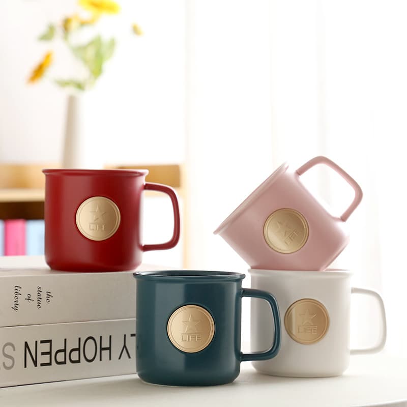 Enamel Copper Badge Mug Creative Personalized Trendy Ceramic Cup Wholesale Coffee Cup Gift Custom Logo