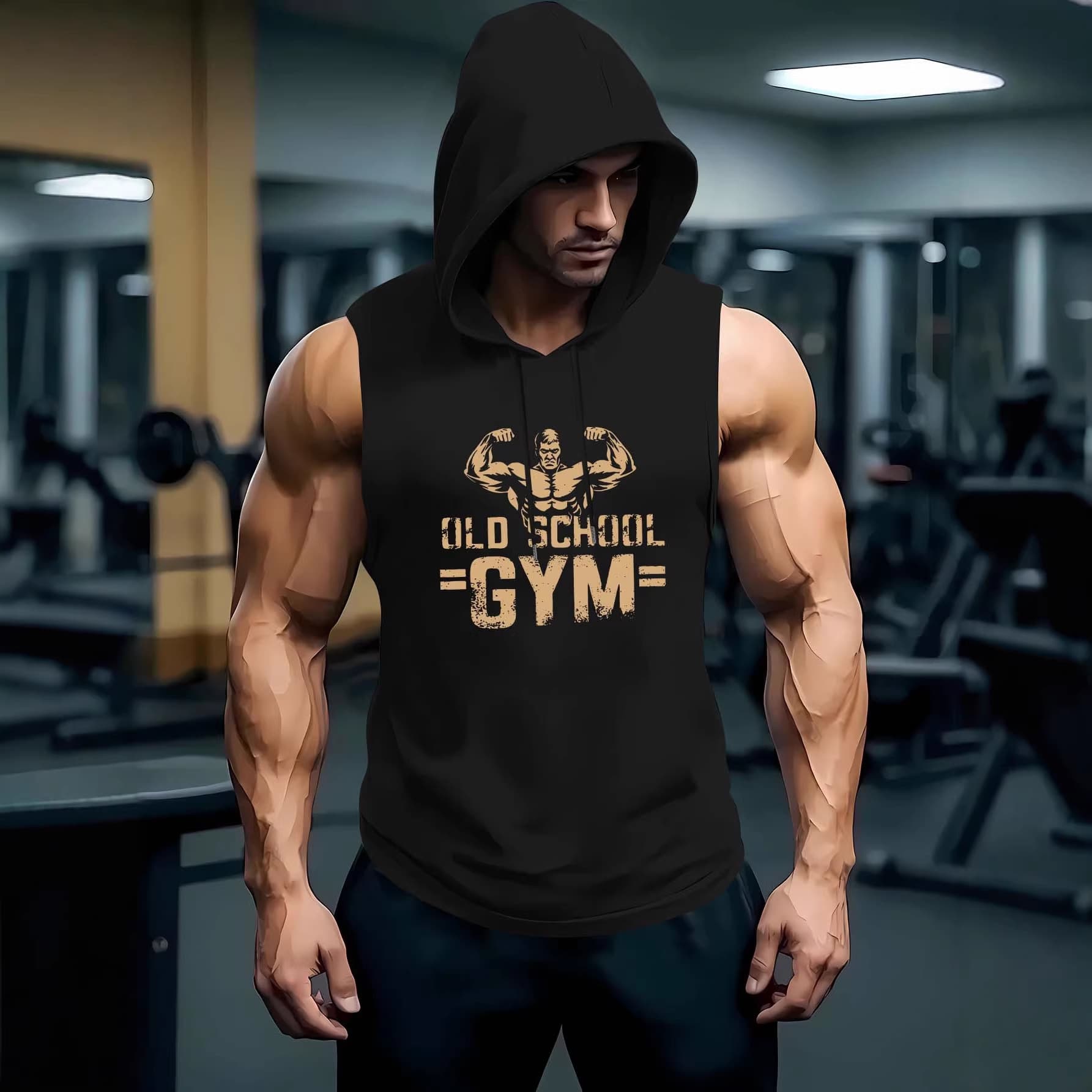 Cross-border Hot Selling Fitness Vest, Sports Casual Breathable Training Running Men's Muscle Hooded Vest, Custom Print Available
