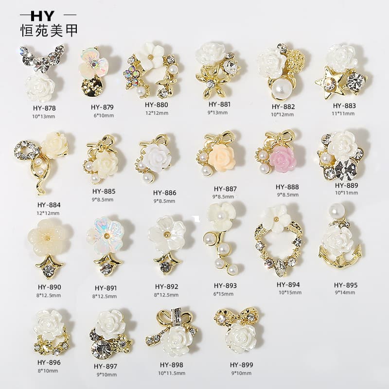 Trendy Camellia New Stacked Diamond White Aurora Small Flower Nail Art Accessories Alloy Diamond Nail Decoration