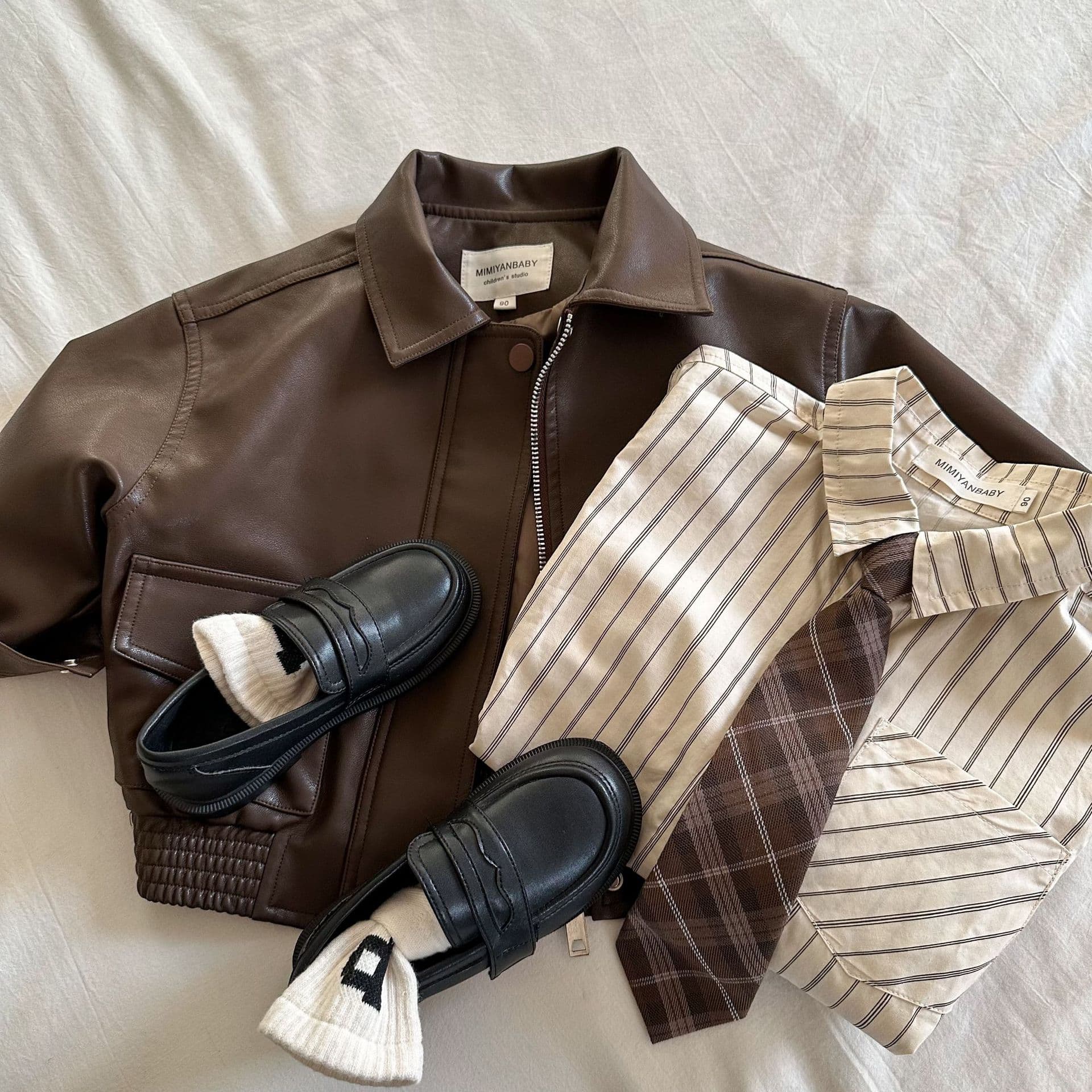 Children's Jacket 2025 Squinty Eye Autumn New Arrival Boys and Girls Solid Color Lapel Leather Jacket Baby Short Jacket Trendy