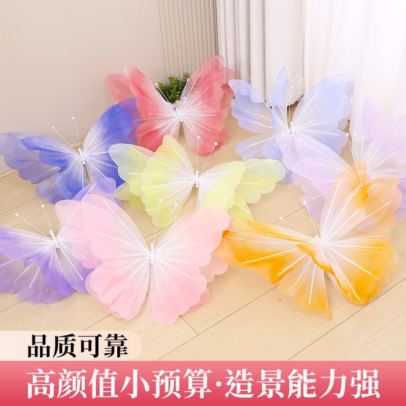 New Monet Garden Decoration Mesh Butterflies Silk Butterflies Silk Screen Butterflies Floral Window Display Props Paper Butterflies