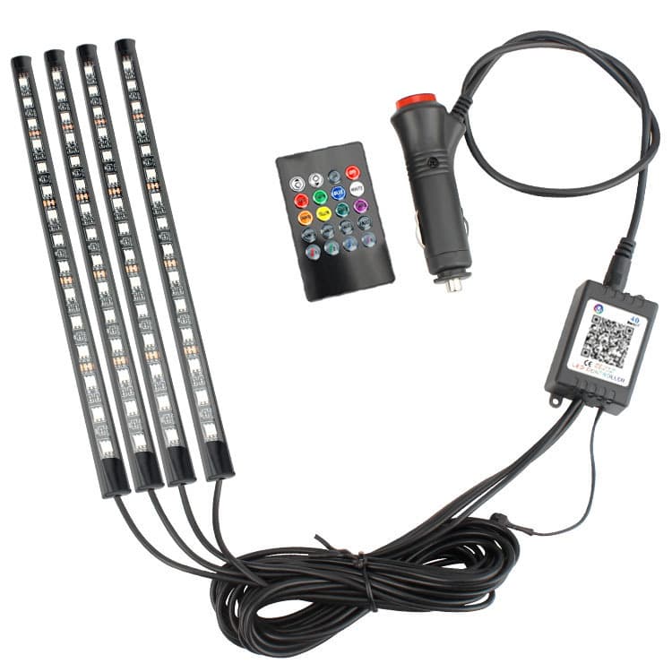 Car Colorful Ambient Light 1-to-4 15-Light Soft Footwell Ambient Light App-Controlled Car Interior Decorative Light Multicolor