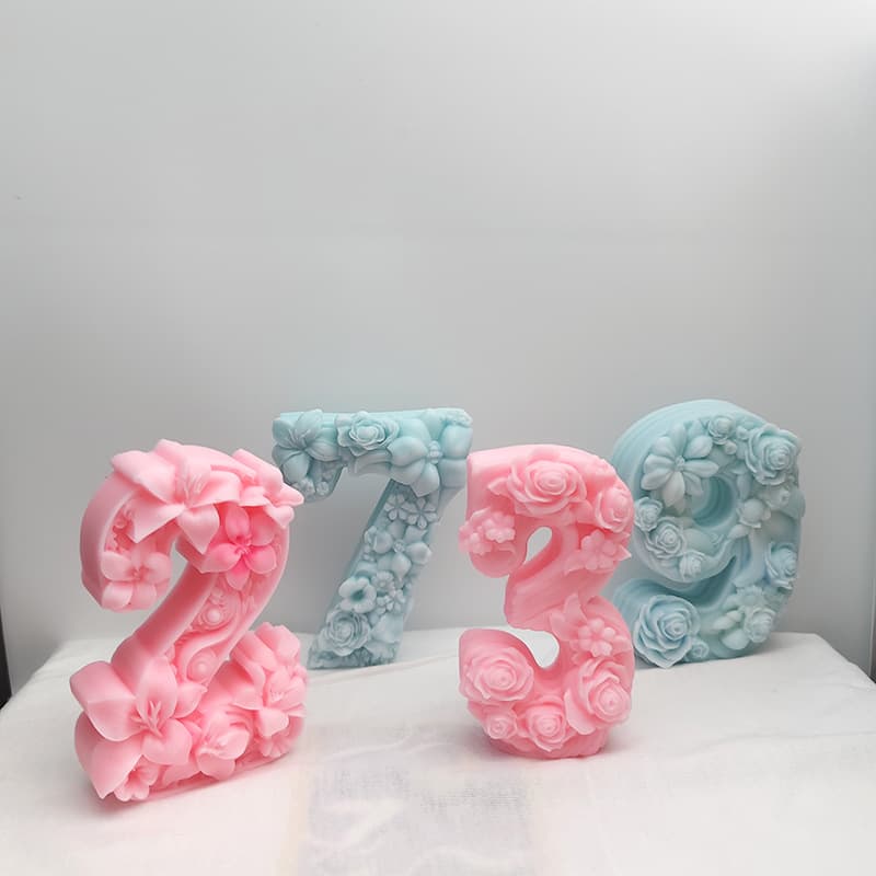 Blossom Number Scented Candle Mold DIY Diffuser Ornament 3D Floral Number Gypsum Pinch Silicone Mold