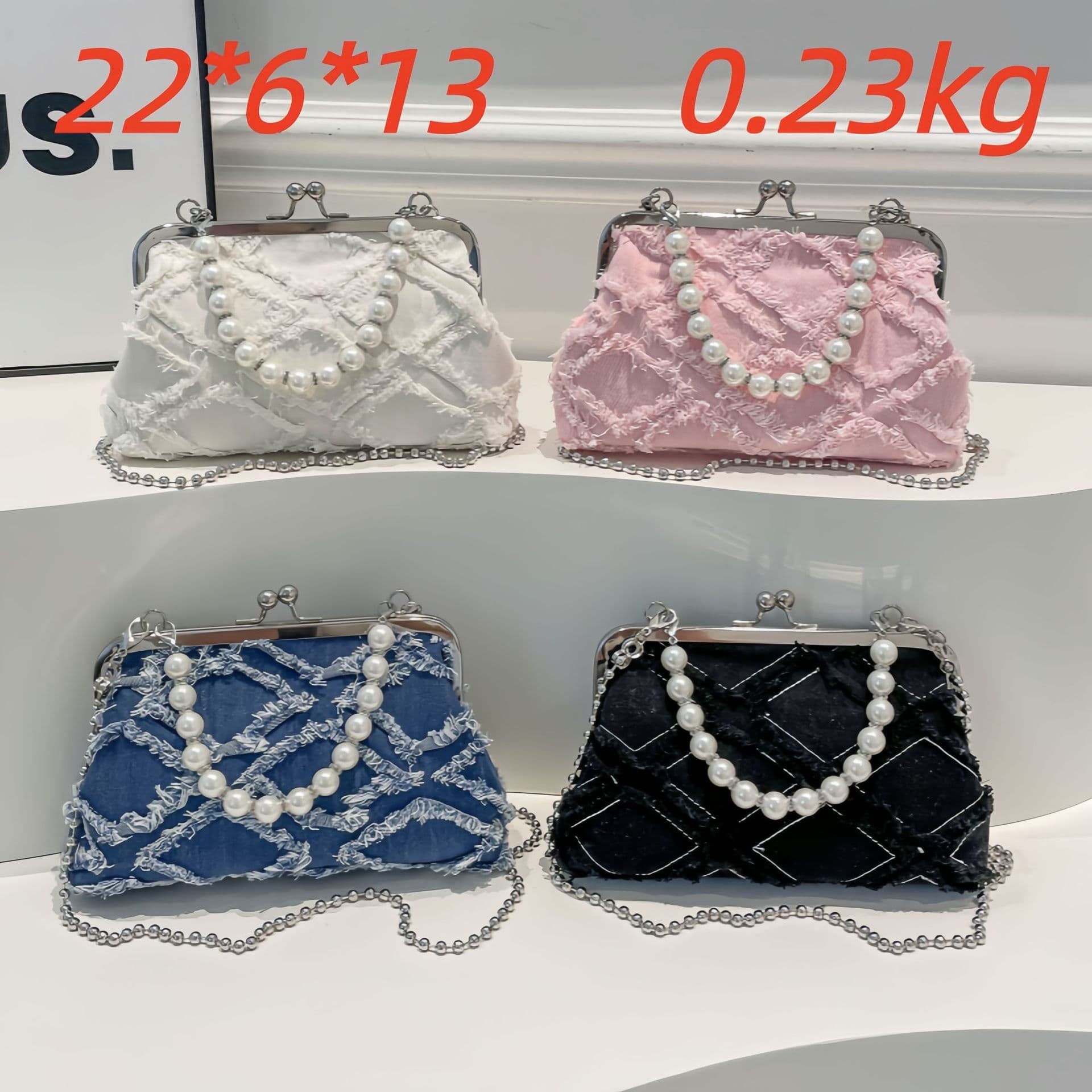 French Style Pearl Handbag for Women, Korean Trendy Clip-Shoulder Bag, Fashionable Denim Ins Chain Crossbody Bag