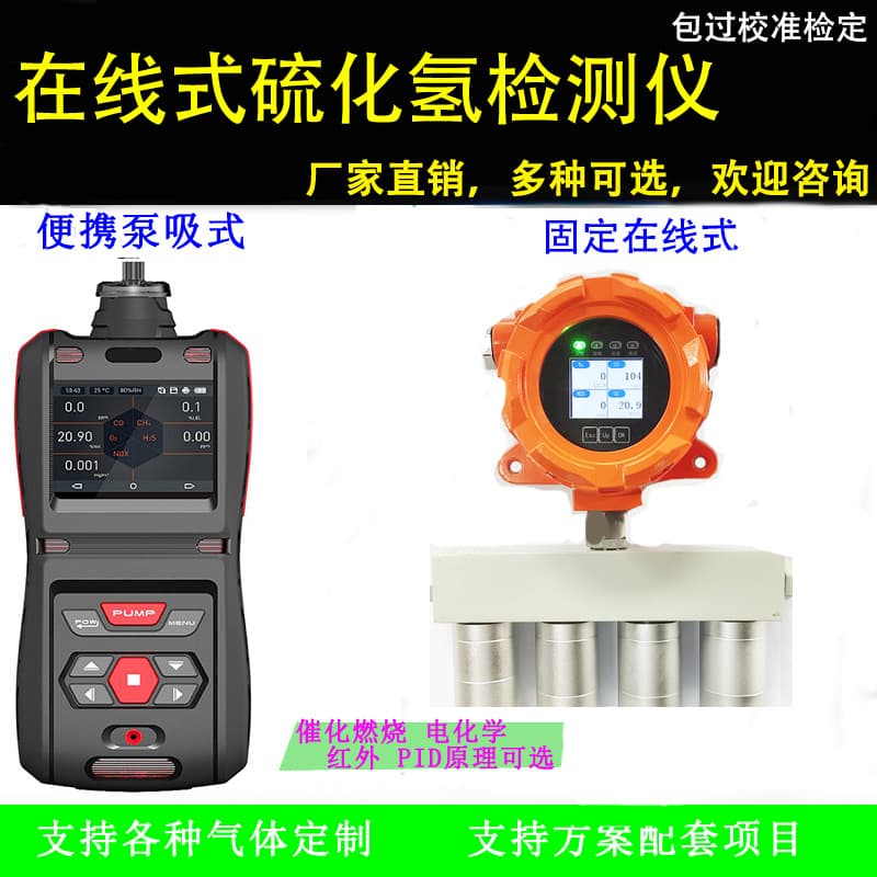 Pump-suction hydrogen sulfide detector, H2S concentration alarm, data upload, fixed online hydrogen sulfide detector