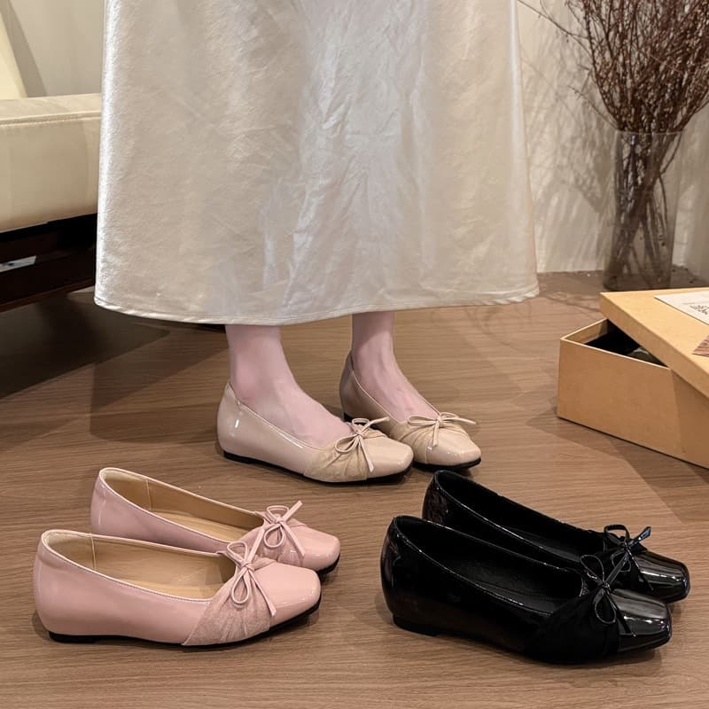 Gentle lady style Mary Jane shoes for women 2026 summer shallow mouth shoes bow thick heel low heel square toe commuting shoes