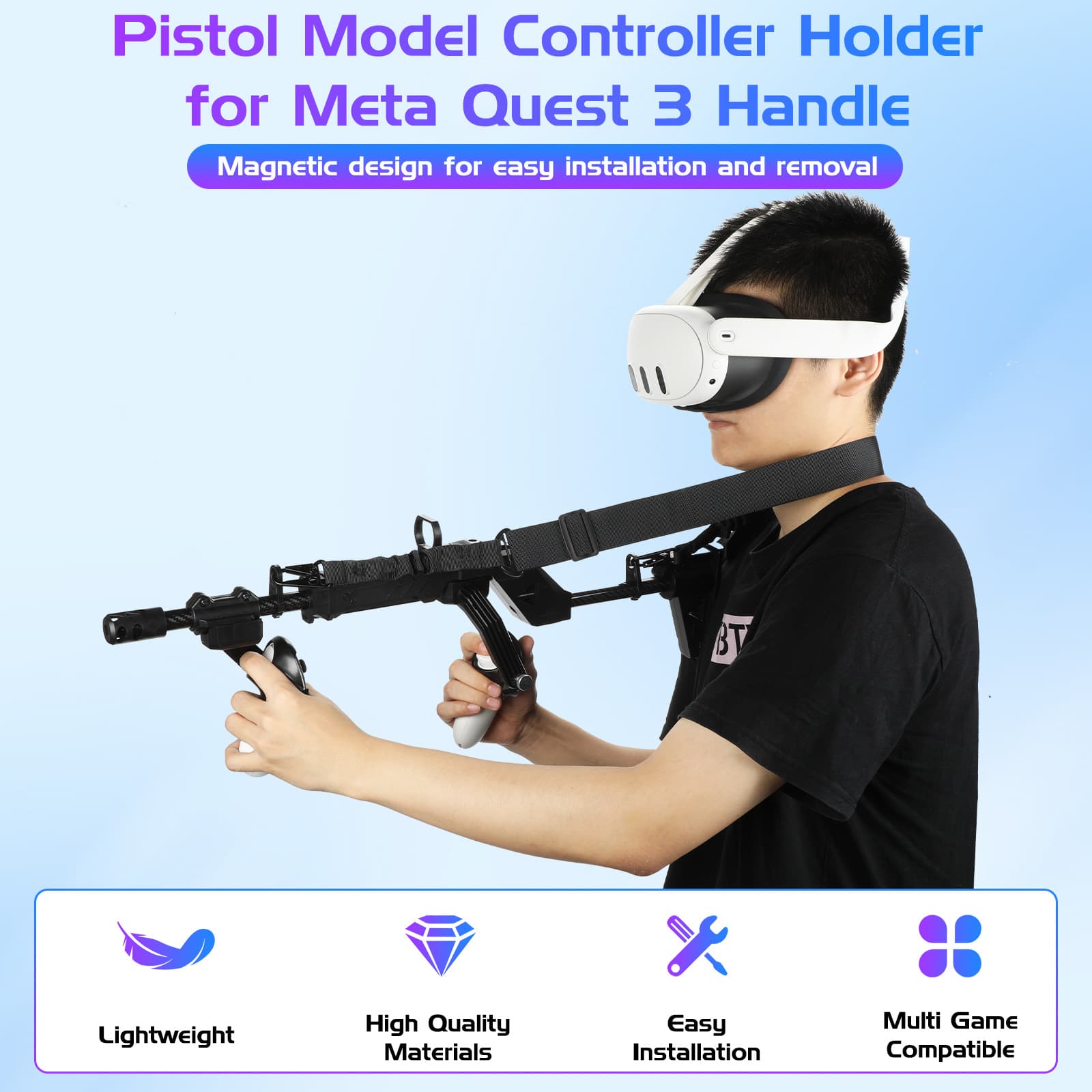 Compatible with Meta Quest 3S Game Controller Machine Gun Quest 3 Rifle Submachine Gun Handle Stock VR Accessory
