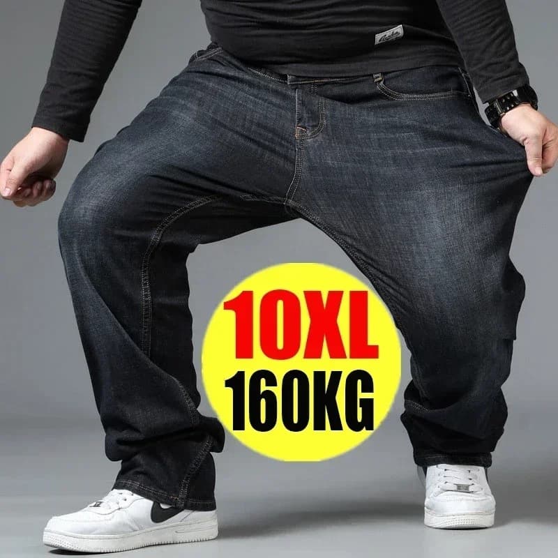 Men's Large Size Black Jeans 10XL Extra Large High Waist Loose Fit Long Pants Husband Big Size Relaxed Jeans