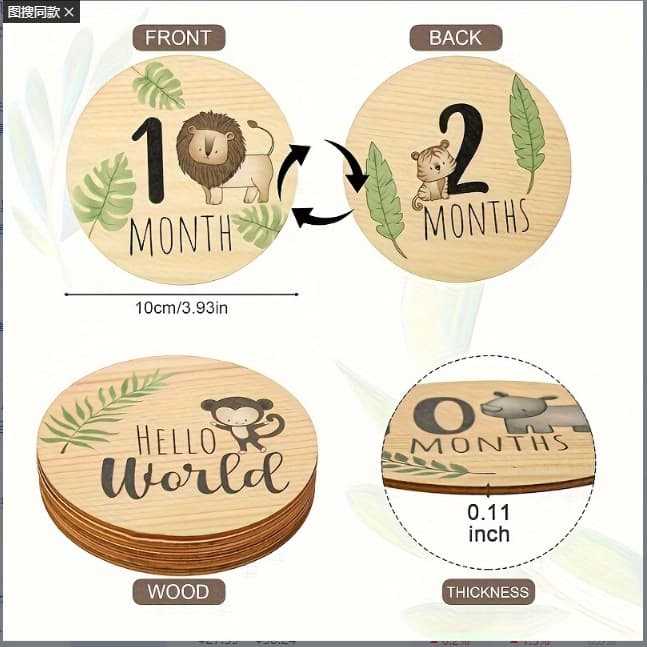 Factory Direct Wooden Baby Month Card Digital Animal Photo Prop Infant Age Milestone Card Month