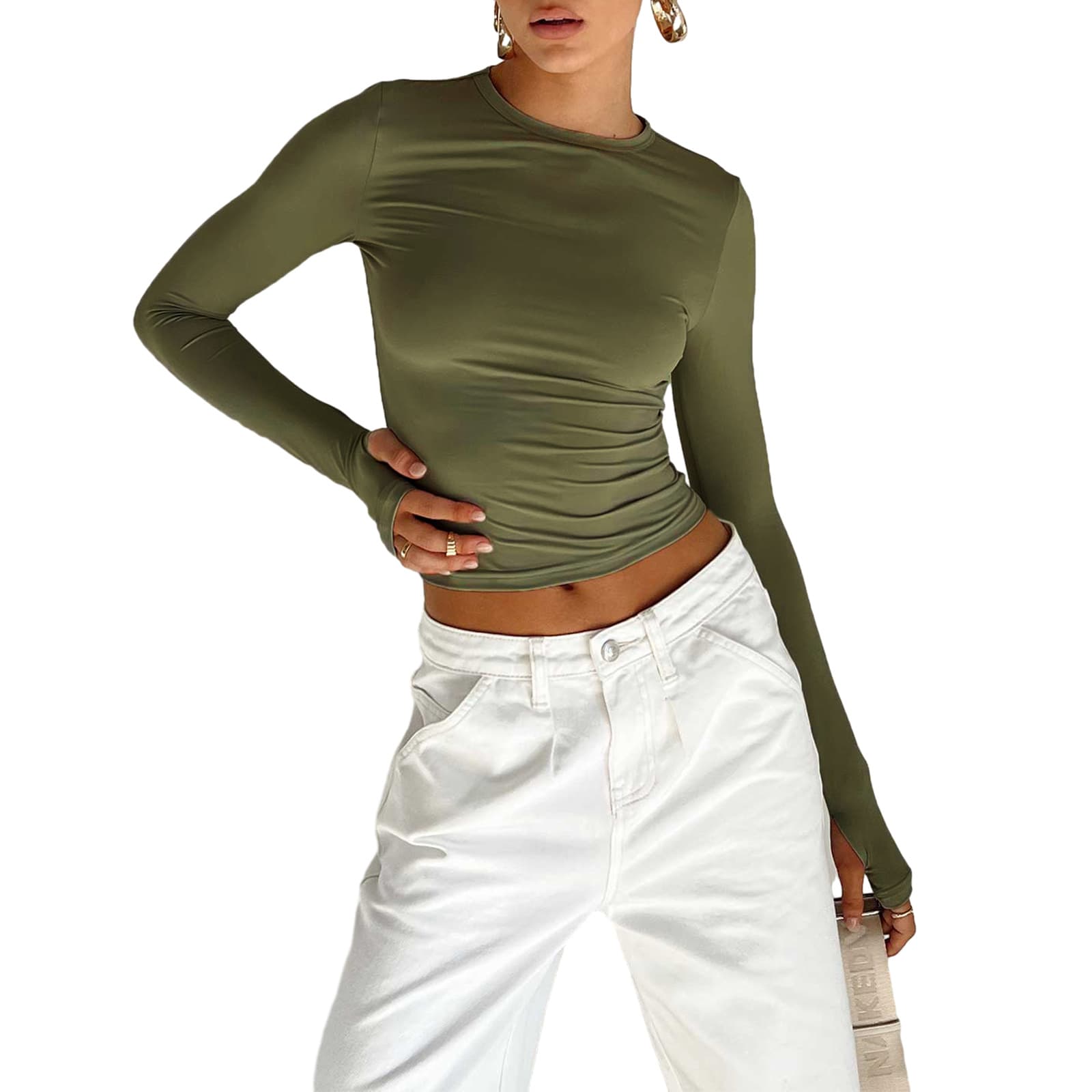 In Stock European and American New Style Women's Solid Color Round Neck Base T-Shirt, Slim Fit and Figure-Flattering Long Sleeve Top for Spring and Autumn