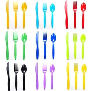 10-Pack Thickened Plastic Disposable Knife Fork Spoon Set, No Pattern, PS Plastic Colored Fork and Spoon, Wholesale Stock