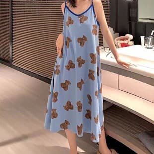 Camisole Nightgown Loose Cute Cartoon Print Women's Summer Plus Size Fat MM Casual Wearable Long Homewear