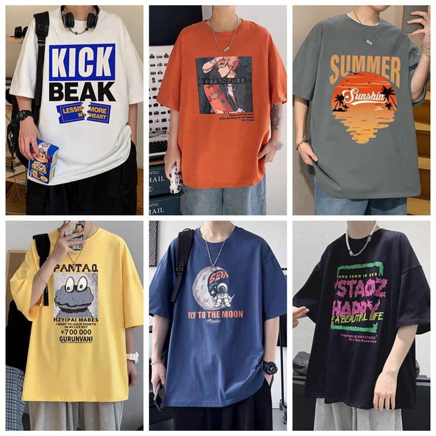 2026 New Men's Short-Sleeve T-Shirt Korean Style Trendy Men's Clothing Stock Short-Sleeve Men's Foreign Trade Street Vendor Wholesale