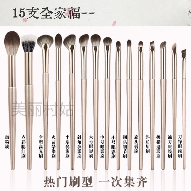 15-Piece Eyeshadow Brush Set with Angled Eyeliner Brush, Contour Brush, Blending Brush, Stippling Blush Brush, and Soft Powder Brush