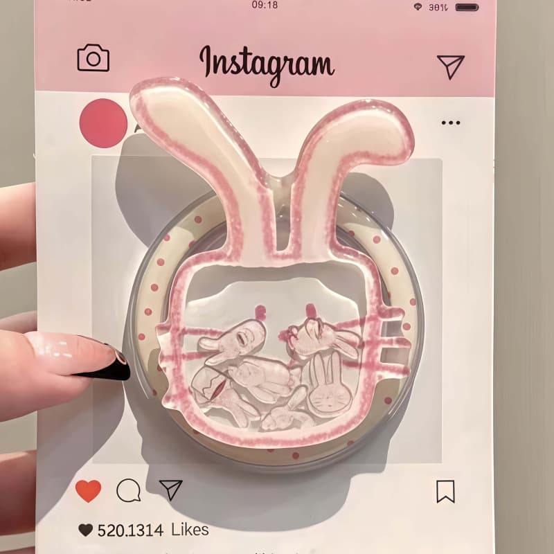 Long Ear Rabbit Pink Magnetic Stand Compatible with MagSafe Phone Strong Suction Desktop Lazy Wireless Charger