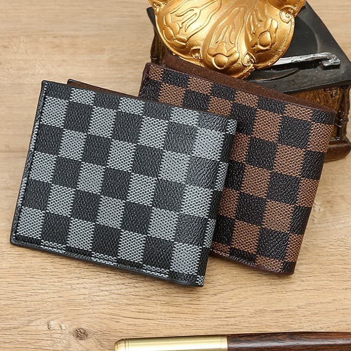 Hot Selling Men's Wallet Fashion Retro Checkered Small Leather Wallet Durable Portable Convenient Card Holder