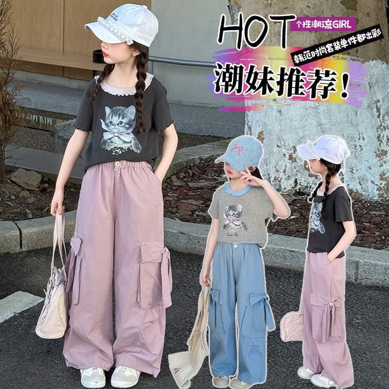 Girls' Pants Children's Clothing 2026 New Stylish Children's Summer Long Pants for Girls Big Kids Summer Thin Wide-Leg Pants Trendy