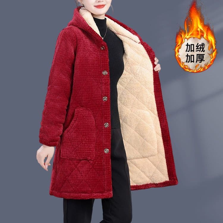 Women's Cotton Coat Thickened and Fleece-Lined Winter Jacket with Fur Collar Trim Warm Loose Fit Coat Plus Size Mother's Cotton Padded Jacket
