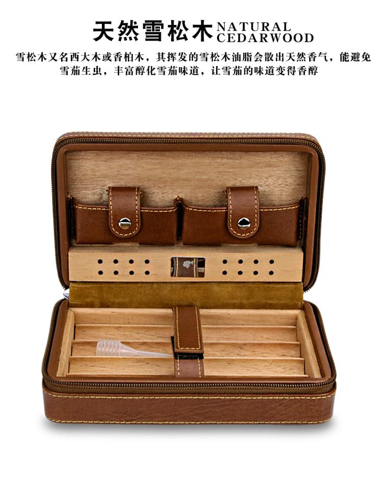 Cigar Portable Case Four Pack Hydrating Case Genuine Leather Cigar Case Travel Portable Hydrating Cigar Case
