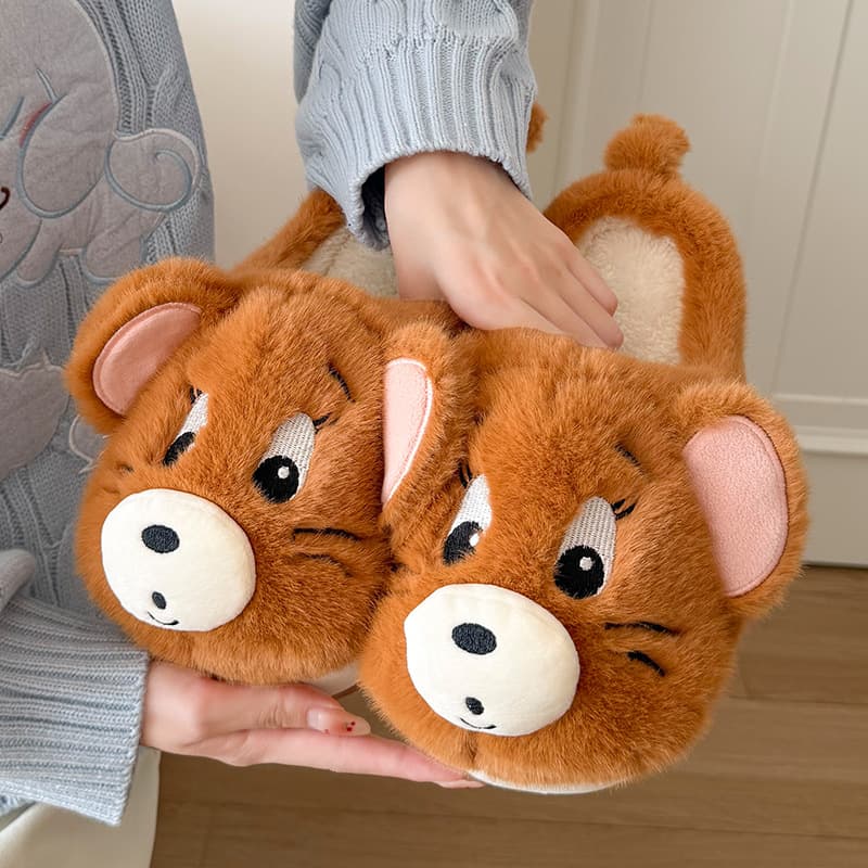 Cartoon Tom and Jerry Cotton Slippers for Women and Men, Plush Lined, Warm, House Slippers, Postpartum Shoes, Closed-Toe