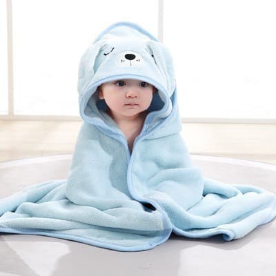 Baby Coral Fleece Bathrobe Hooded Wrap Non-shedding Quick-drying Newborn Swaddle Bath Towel Comfortable Soft Fabric 40-Thread Edge Stitching