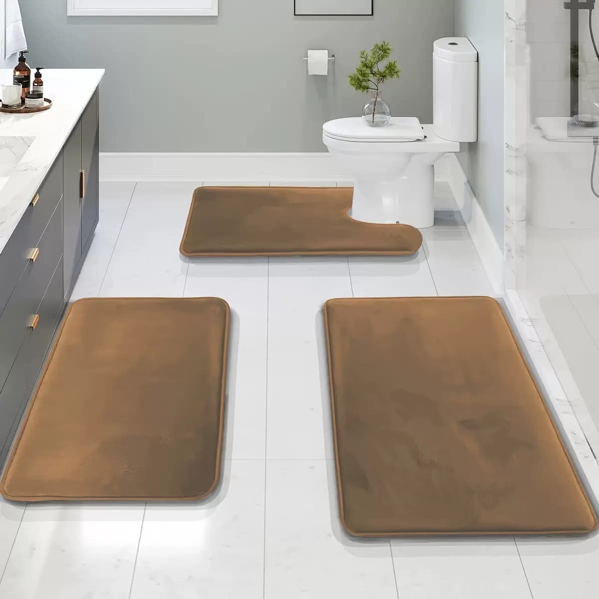 Bathroom floor mat solid color toilet three-piece set easy care home bathroom water-absorbent non-slip coral velvet floor mat wholesale