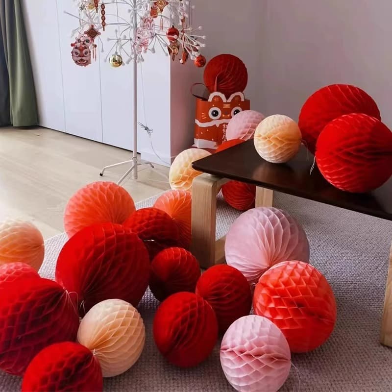 Honeycomb Ball Wedding Decoration Set for Bridal Room, New Home, Internet-Famous Wedding Living Room, Chinese Character Stickers, Garland Decor