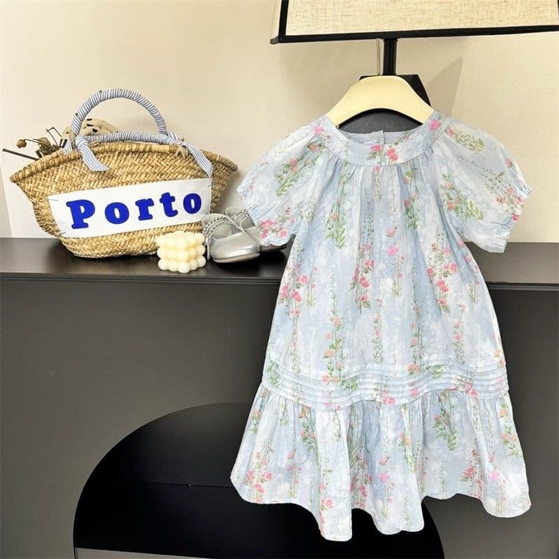 Children's clothing summer skirt girls cotton floral skirt summer new children's short-sleeved dress fashionable floral princess skirt