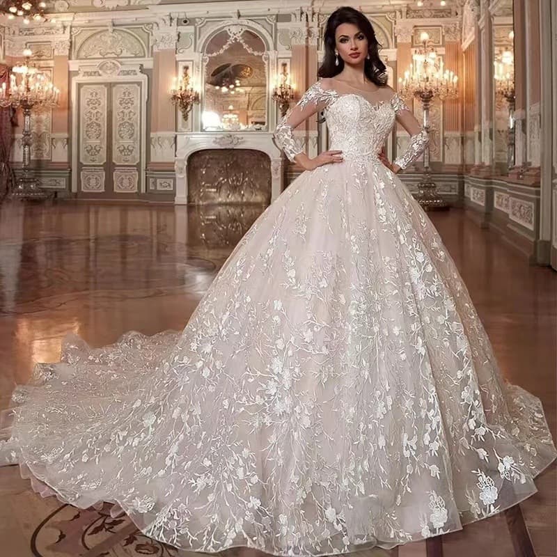 Amazon Independent Site Long Sleeve Lace Trailing Bridal Wedding Main Wedding Dress New 2026 Elegant Church Evening Dress