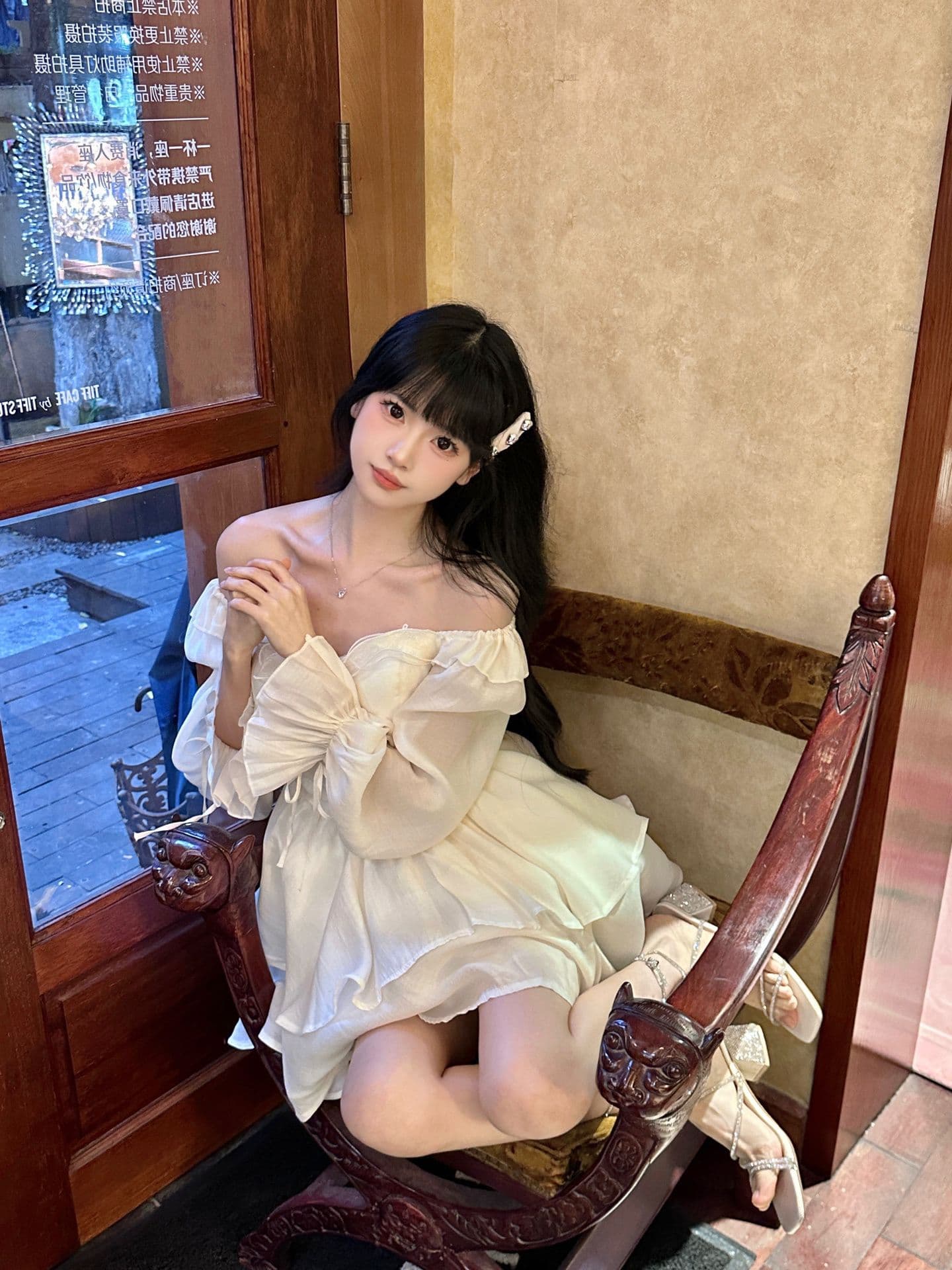 Women's Spring/Autumn French Sweet Gentle Style Waist-Cinching Pure White Puffy Dress for Petite Figures