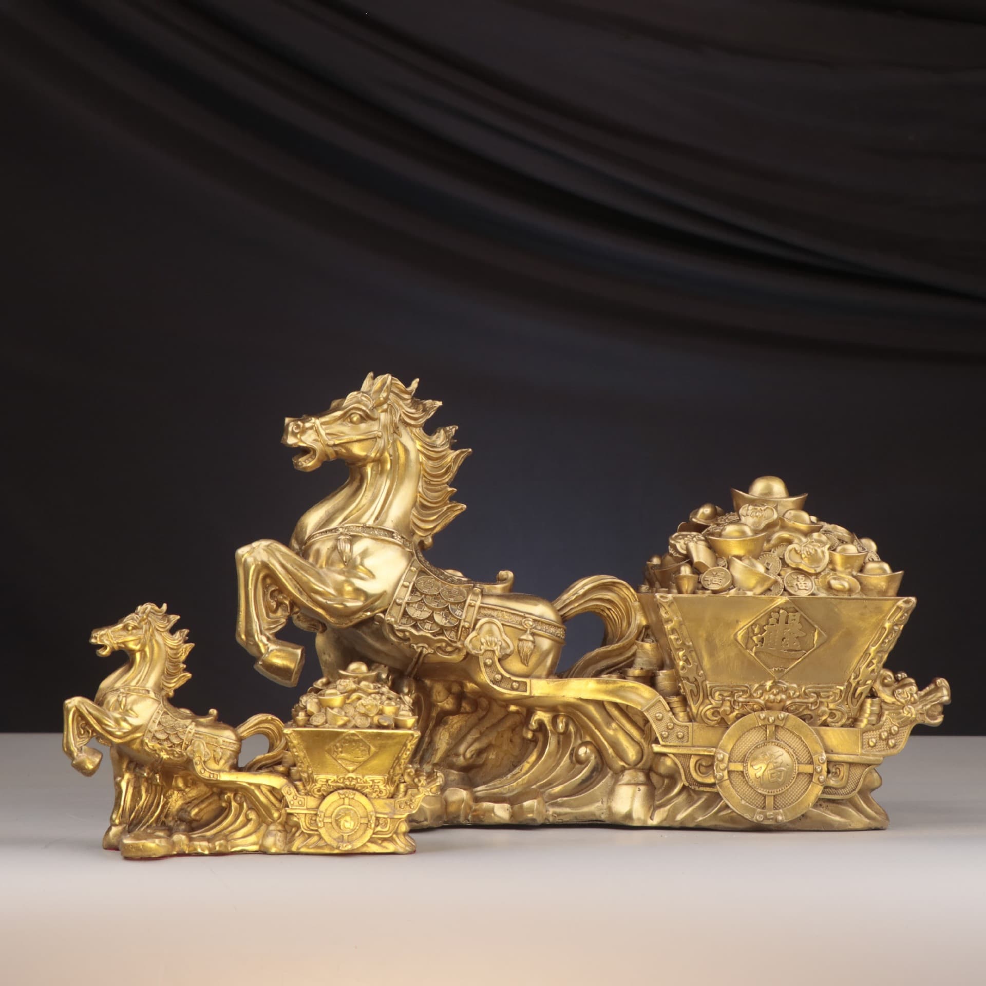 Yangtongji Bronze Horse - Horse-Drawn Carriage Bringing Wealth Daily, Bronze Horse Statue for Home and Shop Decoration