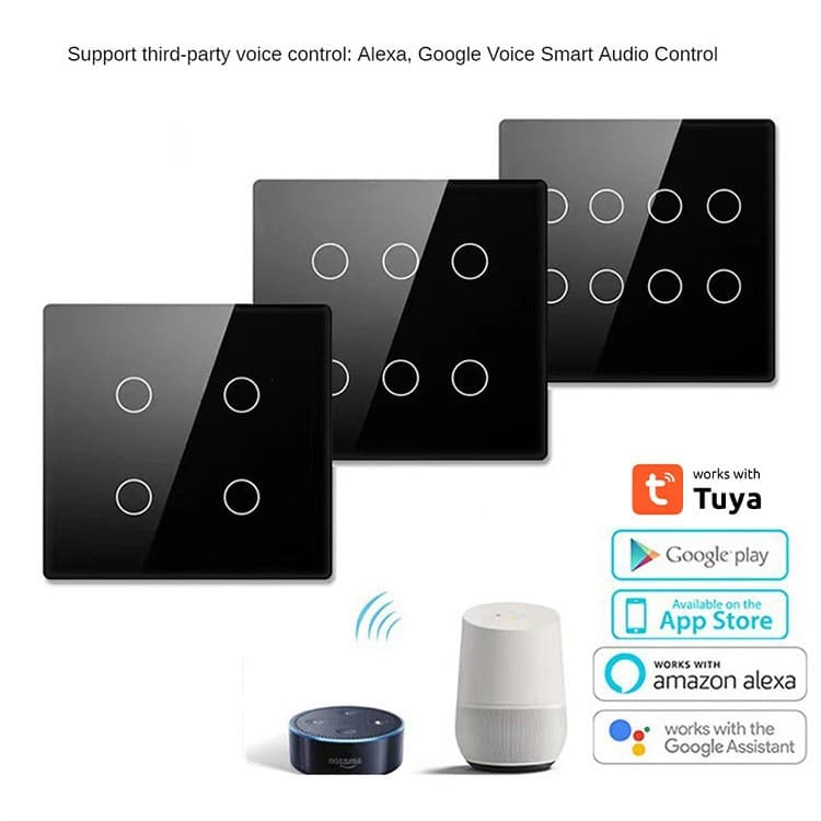 Tuya 124 Brazil Standard WiFi Smart Switch, Live and Neutral Wire Touch Switch, APP Adjustable Key Backlight