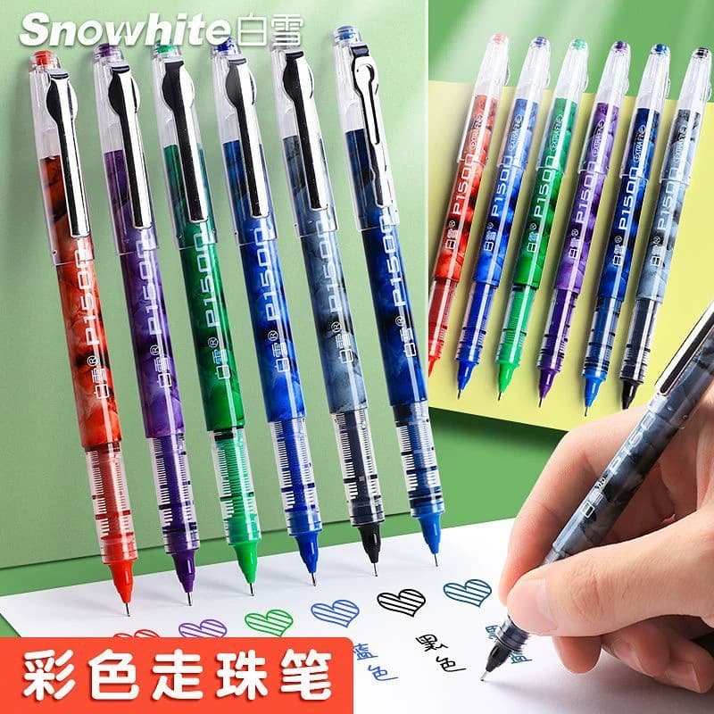 Baixue P1500 straight liquid roller ball pen quick-drying color pen holder gel pen large capacity needle tube type 0.5mm