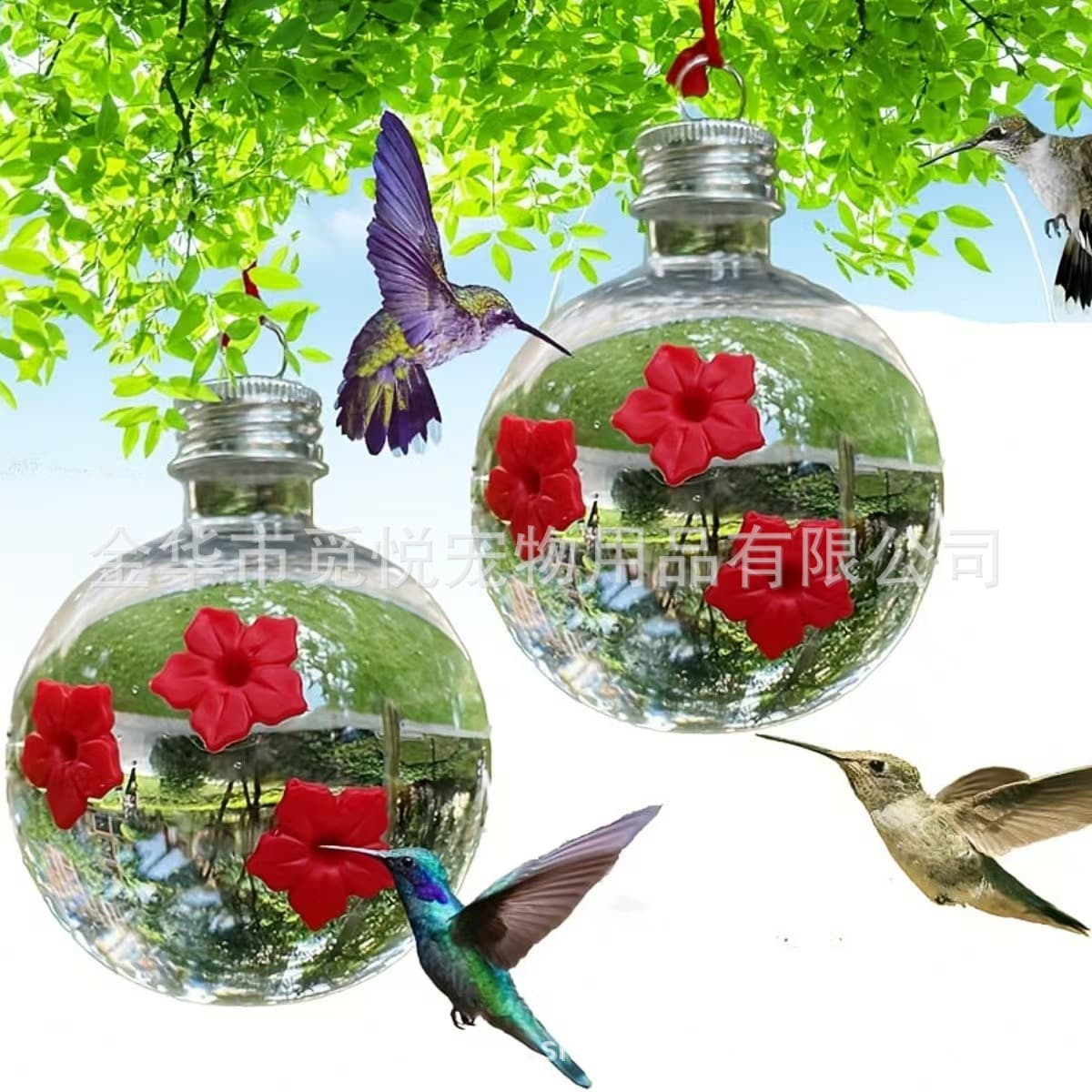 Cross-border Bird Water Feeder, Park Spherical Bird Water Feeder, Hanging Bird Feeder, Outdoor Three-Hole Hummingbird Feeder